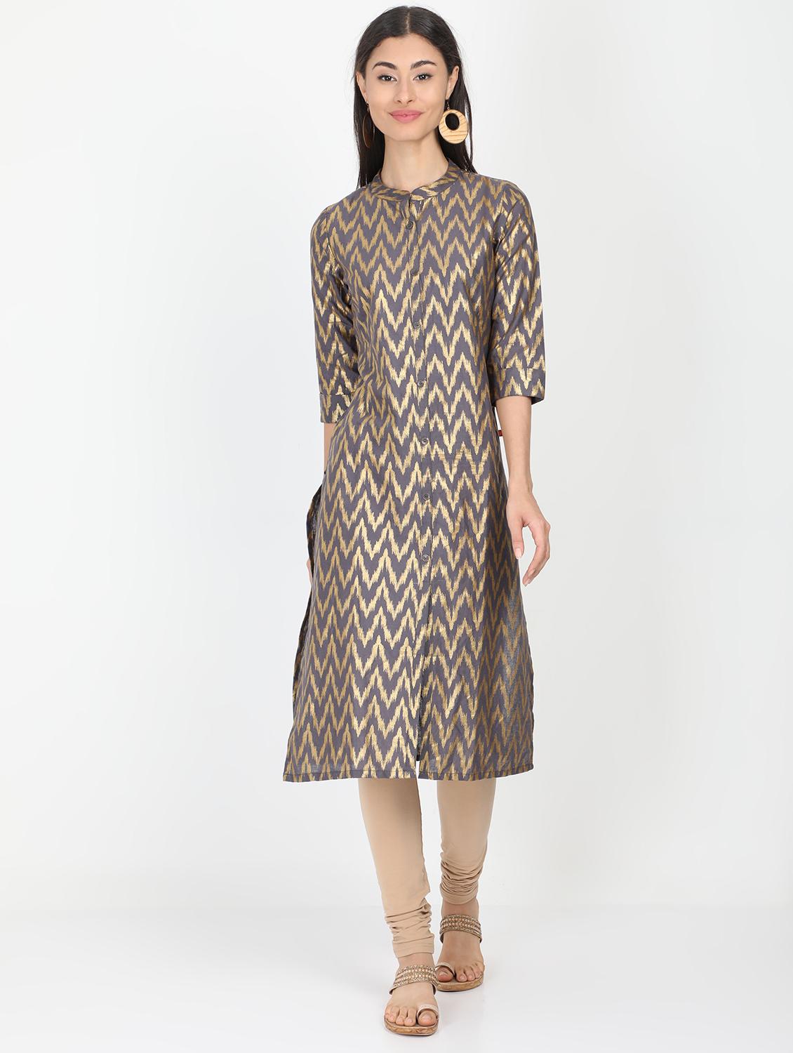 gold print straight kurta - 17291548 - Zoom Image - 1