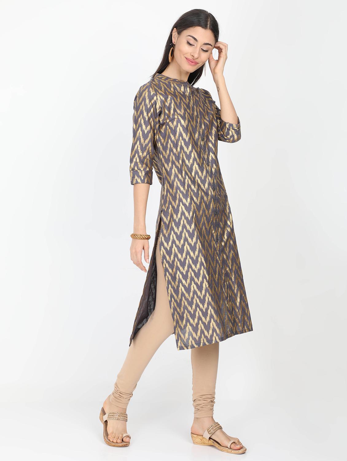 gold print straight kurta - 17291548 - Zoom Image - 2