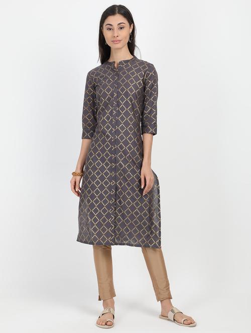 gold print straight kurta - 17291550 - Very Small Image - 1