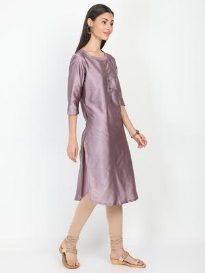 kanntha work solid straight kurta - 17291569 - Standard Image - 2