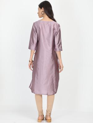 kanntha work solid straight kurta - 17291569 - Standard Image - 3