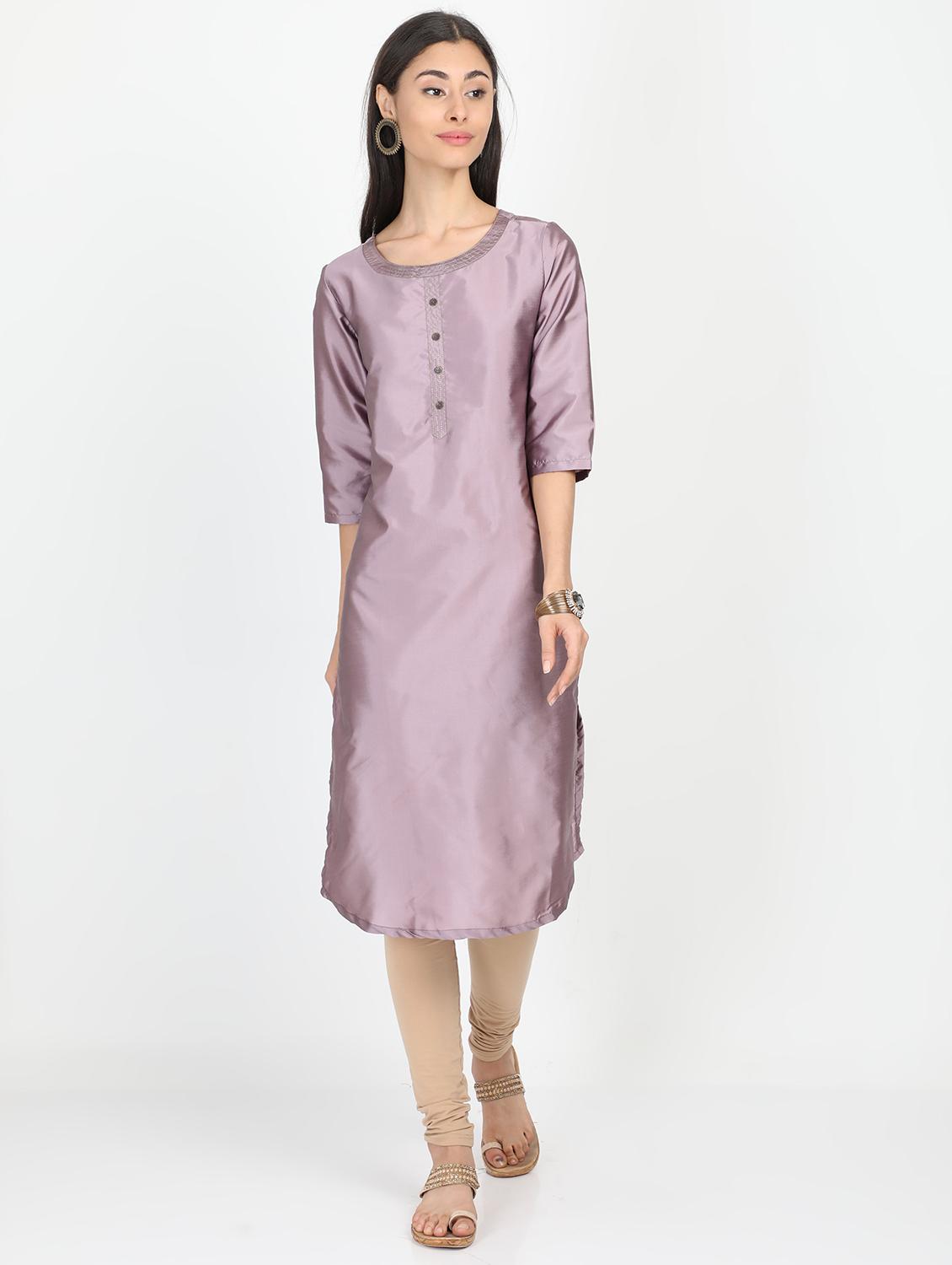 kanntha work solid straight kurta - 17291569 - Zoom Image - 1