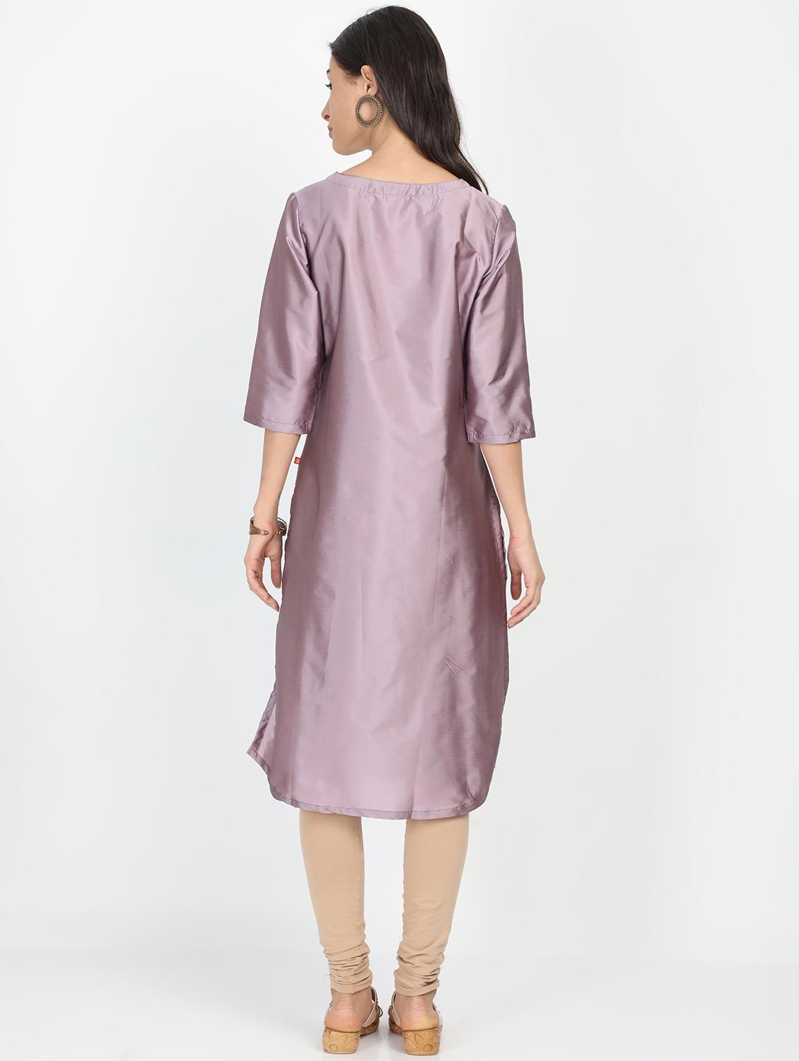 kanntha work solid straight kurta - 17291569 - Zoom Image - 3