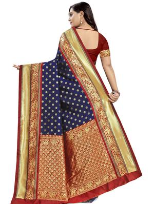 floral zari work banarasi saree with blouse - 17291588 - Standard Image - 2