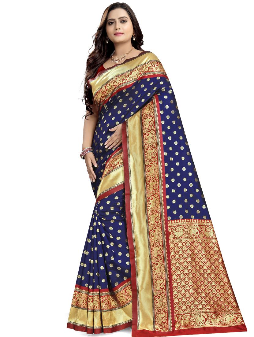floral zari work banarasi saree with blouse - 17291588 - Zoom Image - 1