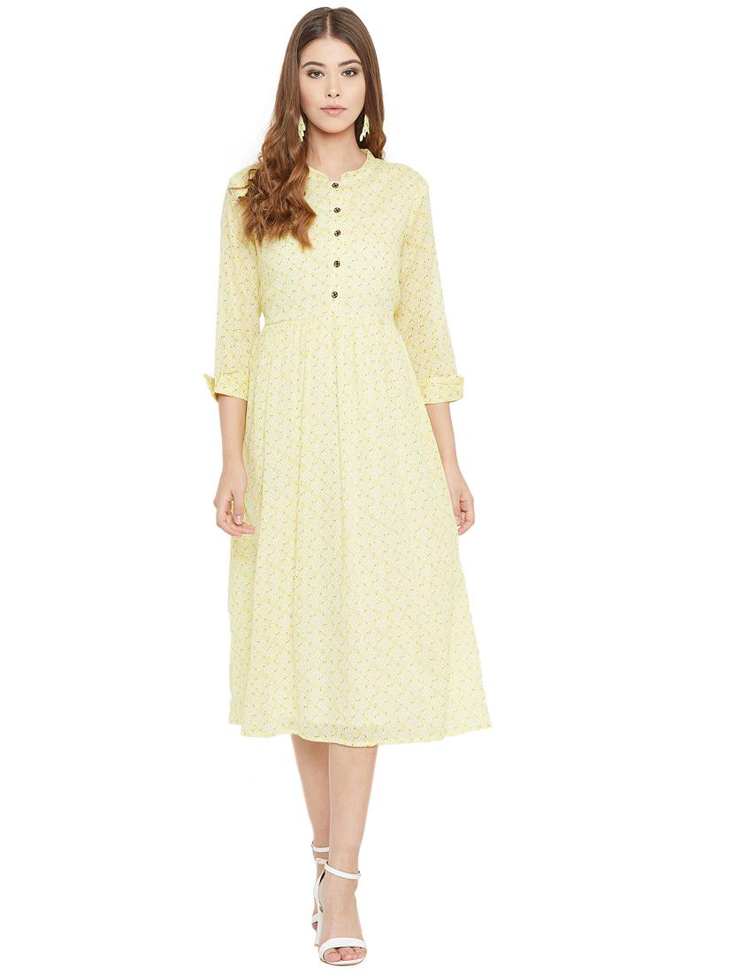 mandarin neck printed a-line dress - 17291954 - Zoom Image - 1
