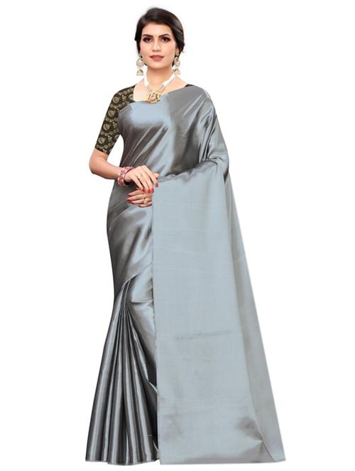 silver plain saree with blouse - 17292157 - Very Small Image - 1