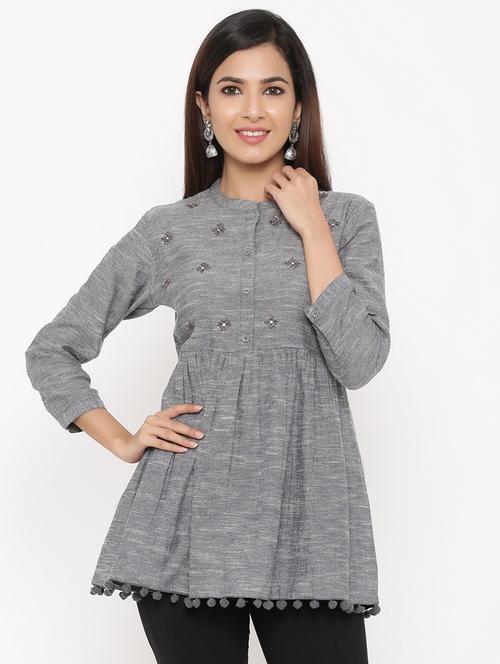 yoke embroidered a-line kurti - 17292282 - Very Small Image - 1