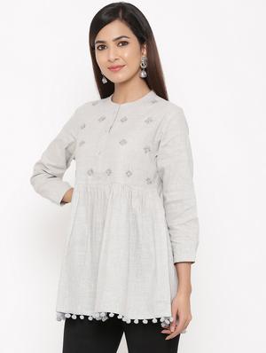 yoke embroidered a-line kurti - 17292283 - Standard Image - 2
