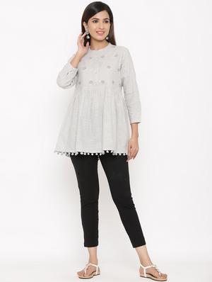 yoke embroidered a-line kurti - 17292283 - Standard Image - 4