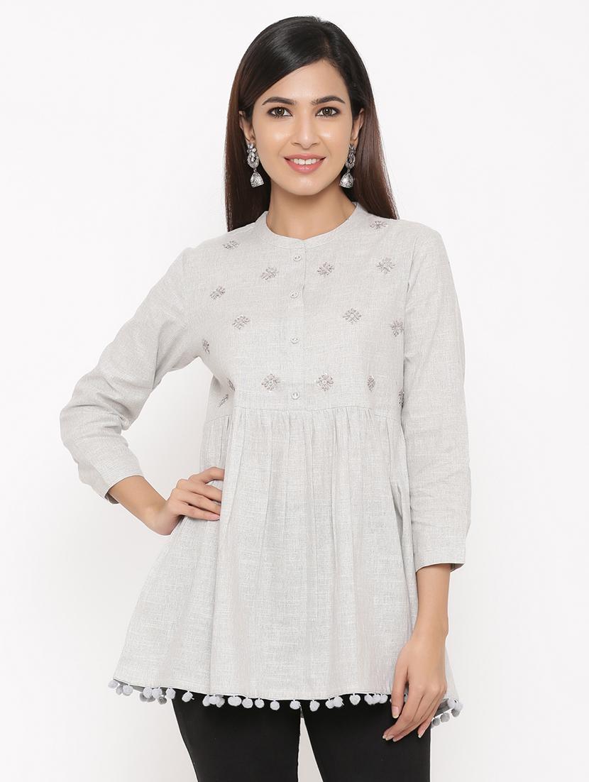 yoke embroidered a-line kurti - 17292283 - Zoom Image - 1
