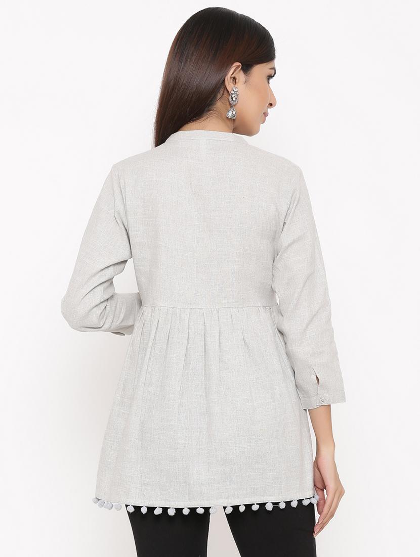 yoke embroidered a-line kurti - 17292283 - Zoom Image - 3