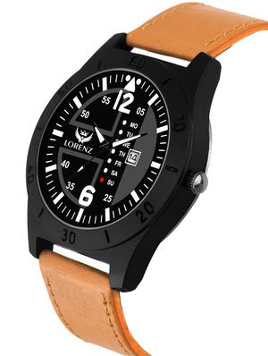 lorenz mk-2028w date edition black dial watch & leather bracelet for men\boys | 2028-br3 - 17292471 - Standard Image - 2