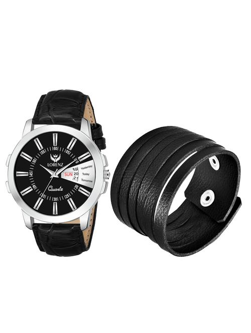 lorenz black dial watch day and date watch & leather bracelet for men\boys |2074-br4 - 17292477 - Standard Image - 1