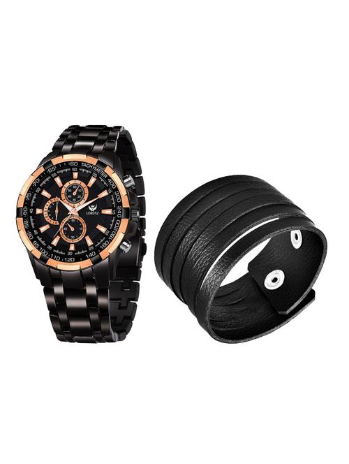 lorenz black dial analog watch watch & leather bracelet for men\boys | 3058-br4 - 17292479 - Standard Image - 1