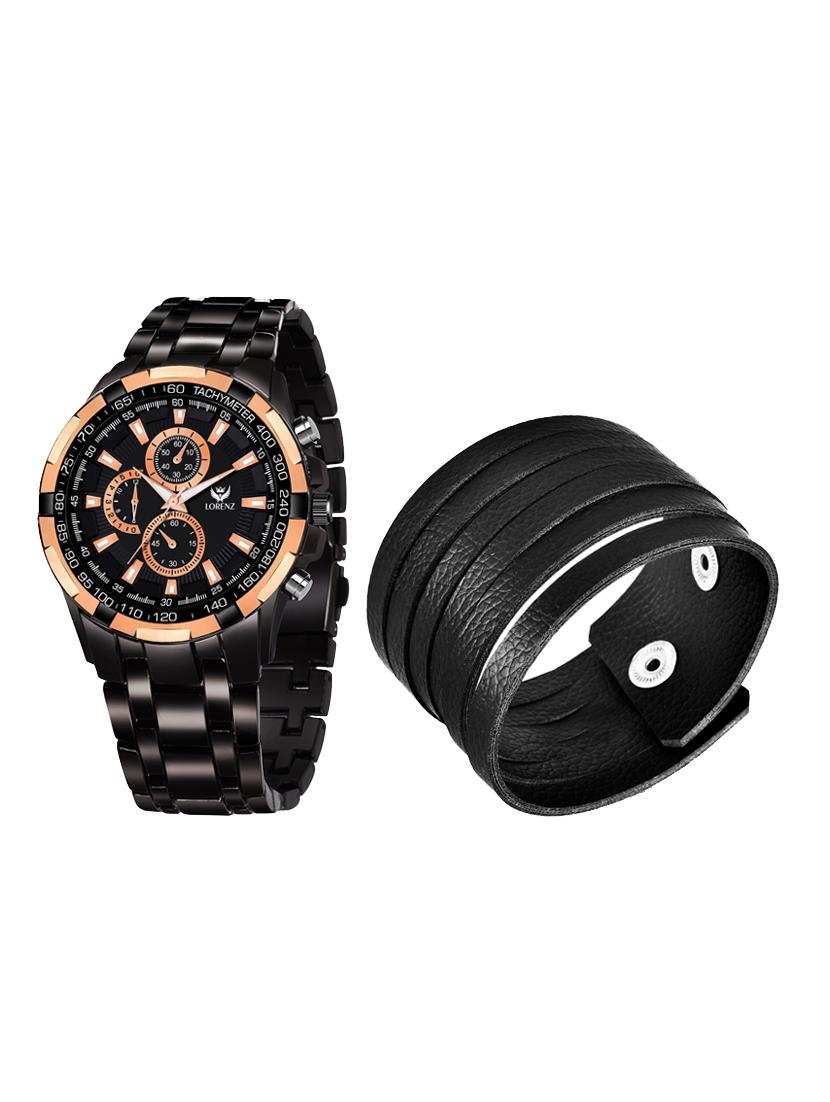 lorenz black dial analog watch watch & leather bracelet for men\boys | 3058-br4 - 17292479 - Zoom Image - 1