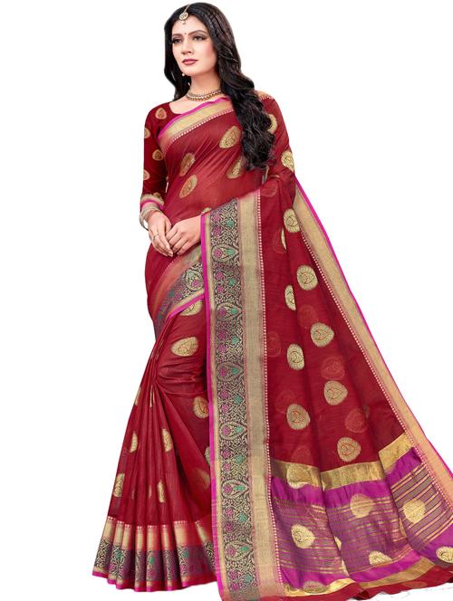 ethnic motifs bordered saree with blouse - 17292699 - Very Small Image - 1