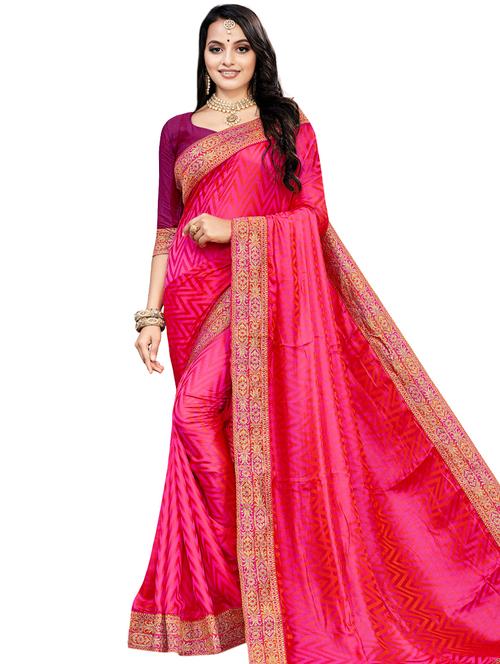 chevron print bordered saree with blouse - 17292726 - Very Small Image - 1