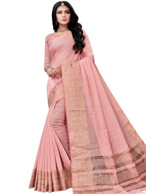 solid bordered woven saree with blouse - 17292730 - Very Small Image - 1