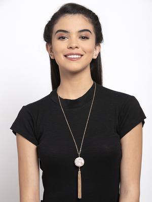 gold brass long necklace - 17293147 - Standard Image - 4