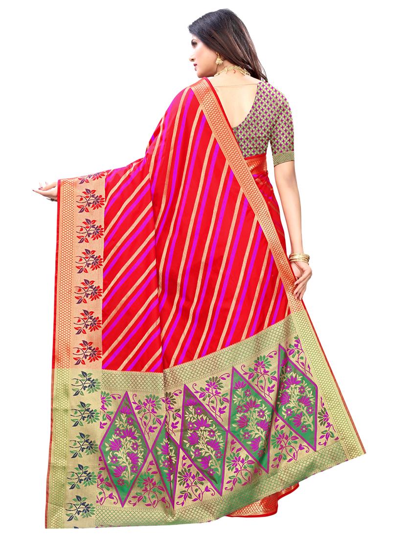 striped kanjivaram saree with blouse - 17293866 - Zoom Image - 2