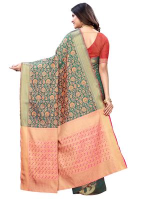 floral kanjivaram saree with blouse - 17293871 - Standard Image - 2