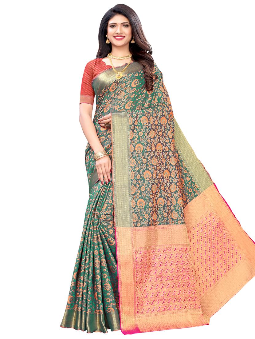 floral kanjivaram saree with blouse - 17293871 - Zoom Image - 1