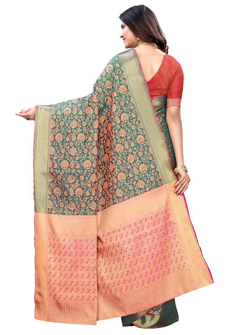 floral kanjivaram saree with blouse - 17293871 - Zoom Image - 2