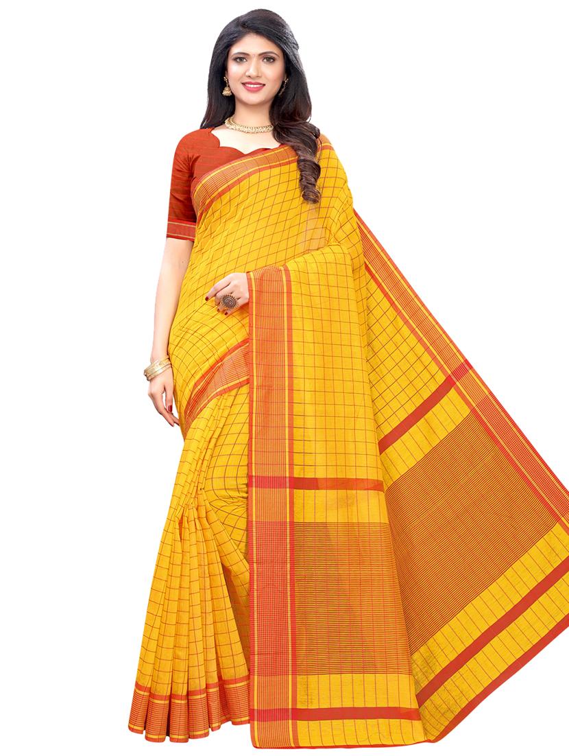 checks bordered saree with blouse - 17293885 - Zoom Image - 1