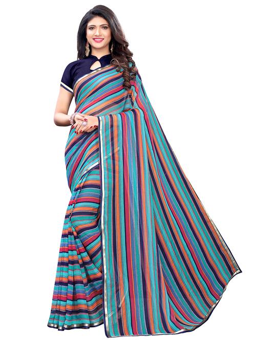 striped printed saree with blouse - 17293897 - Very Small Image - 1