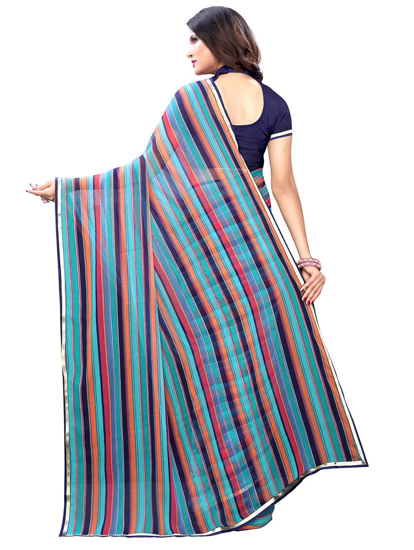 striped printed saree with blouse - 17293897 - Zoom Image - 2