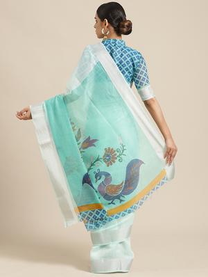 purish blue solid saree with blouse - 17293942 - Standard Image - 2