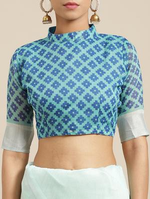 purish blue solid saree with blouse - 17293942 - Standard Image - 3