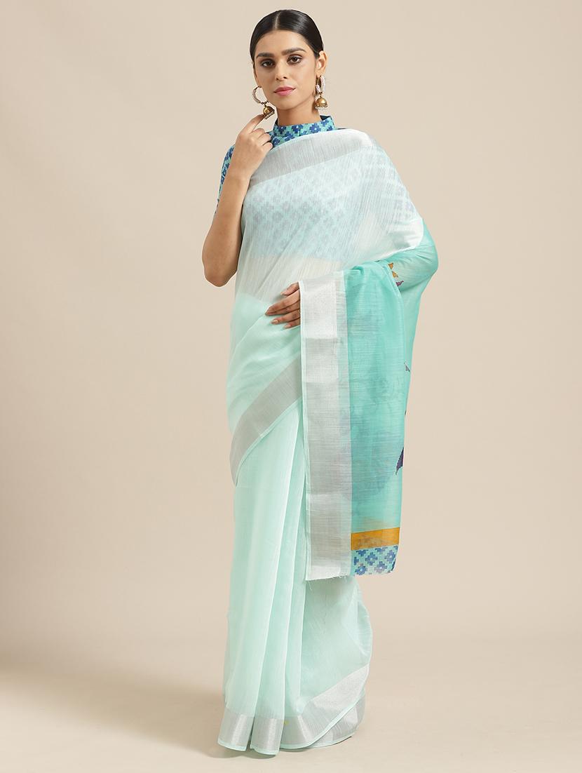 purish blue solid saree with blouse - 17293942 - Zoom Image - 1