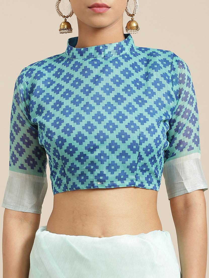 purish blue solid saree with blouse - 17293942 - Zoom Image - 3