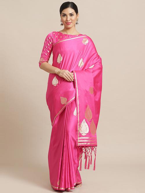 ethnic motifs jacquard work banarasi saree with blouse - 17293961 - Standard Image - 1