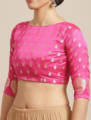 ethnic motifs jacquard work banarasi saree with blouse - 17293961 - Standard Image - 3