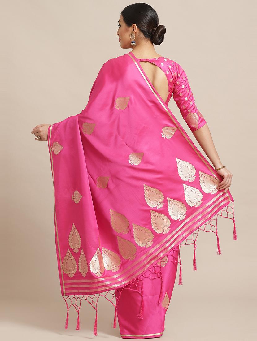 ethnic motifs jacquard work banarasi saree with blouse - 17293961 - Zoom Image - 2