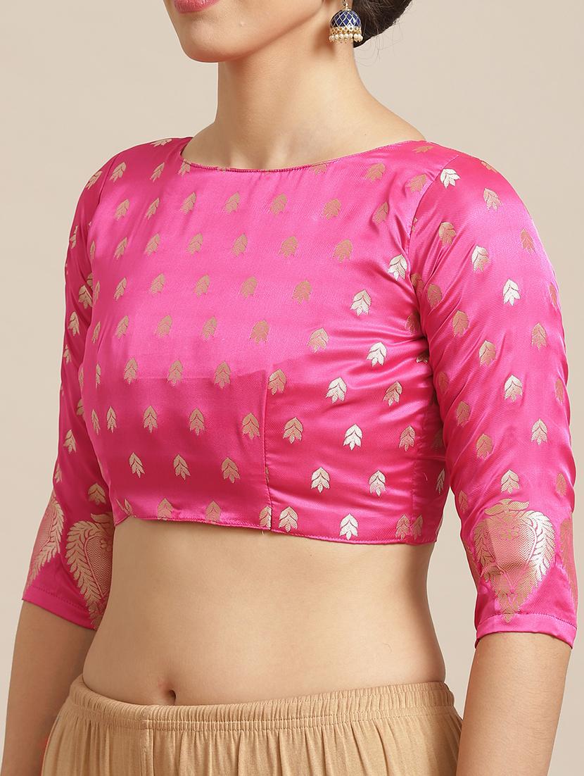 ethnic motifs jacquard work banarasi saree with blouse - 17293961 - Zoom Image - 3