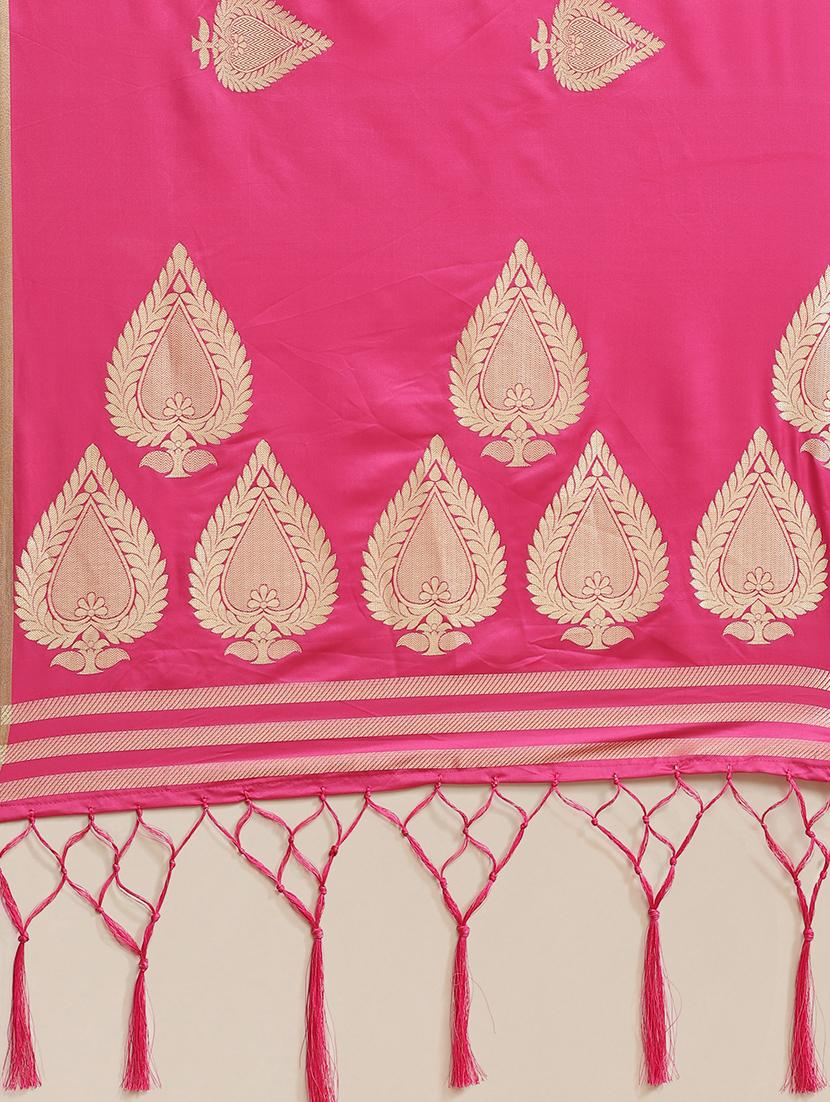 ethnic motifs jacquard work banarasi saree with blouse - 17293961 - Zoom Image - 4