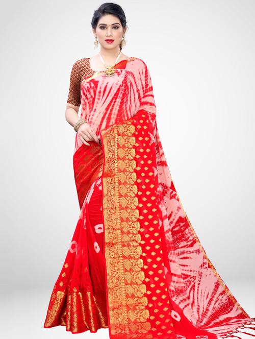 bandhani printed saree with blouse - 17293989 - Standard Image - 1