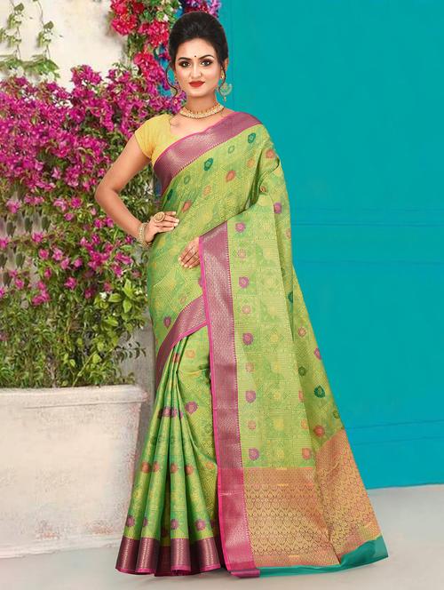 bordered banarasi saree with blouse - 17294541 - Standard Image - 1
