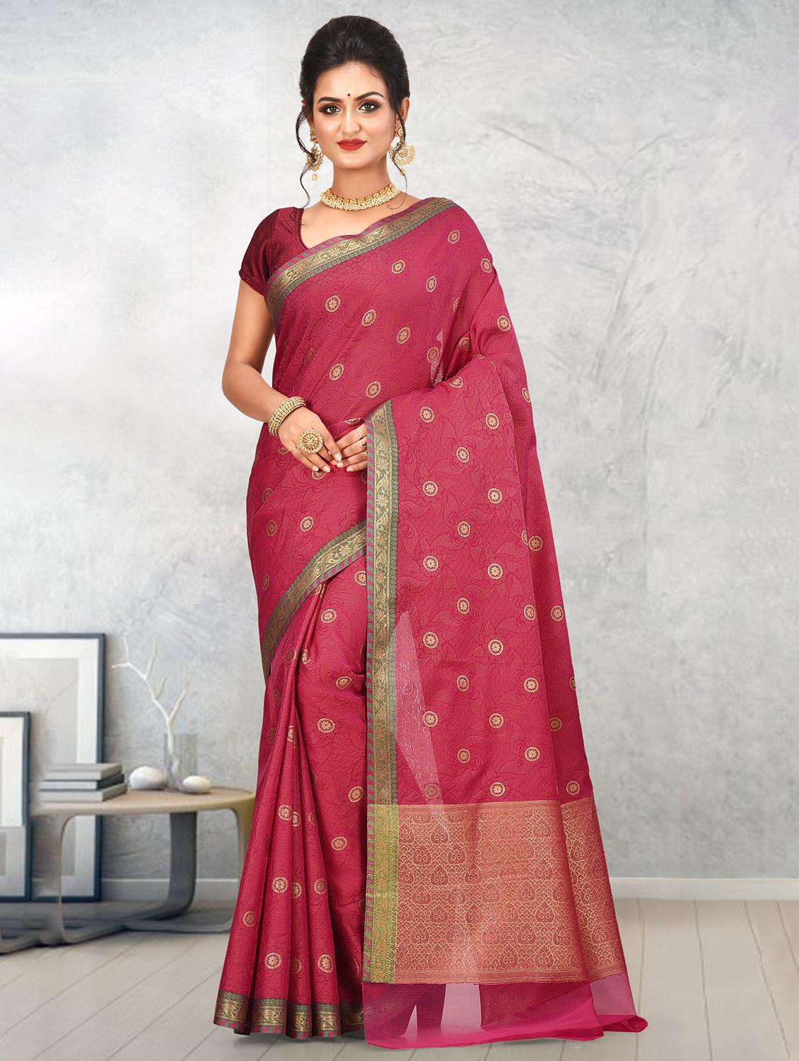 bordered banarasi saree with blouse - 17294545 - Zoom Image - 1