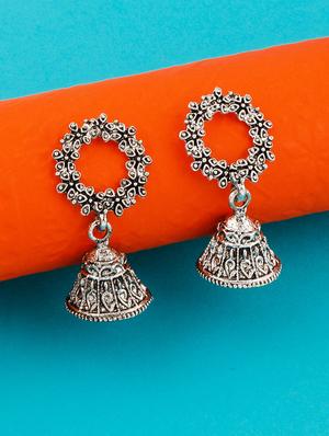 silver metal jhumka earring - 17295349 - Standard Image - 2