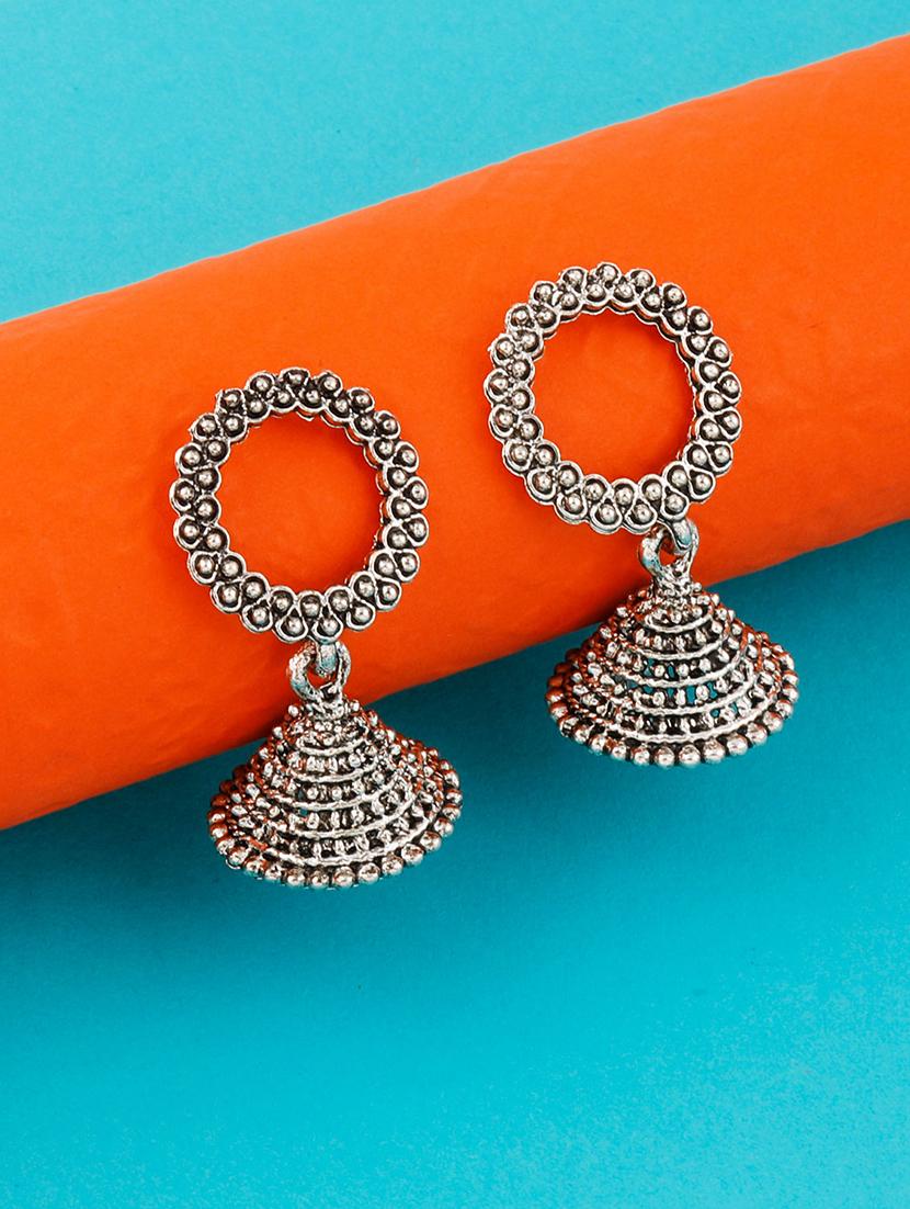 silver metal jhumka earring - 17295350 - Zoom Image - 2