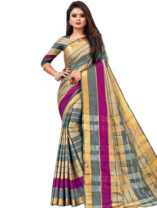 checkered printed saree with blouse - 17295490 - Standard Image - 1
