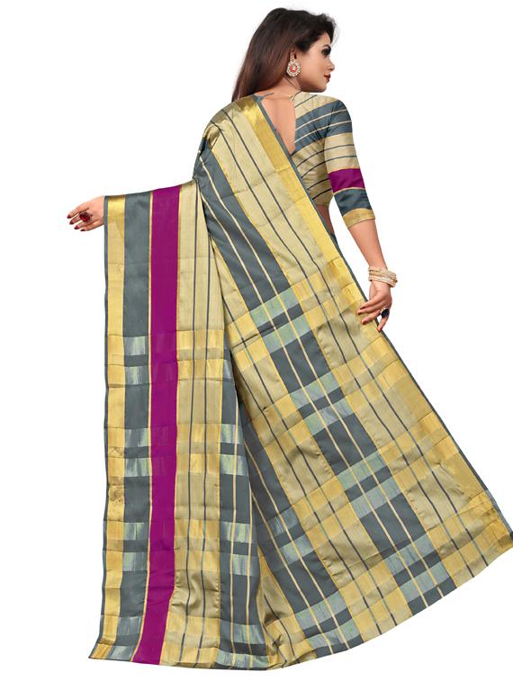 checkered printed saree with blouse - 17295490 - Zoom Image - 2