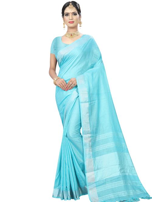 solid bordered saree with blouse - 17295548 - Standard Image - 1