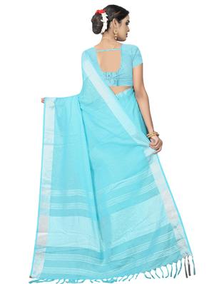 solid bordered saree with blouse - 17295548 - Standard Image - 2