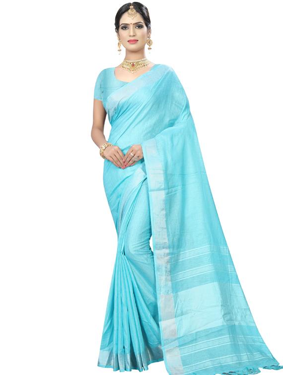 solid bordered saree with blouse - 17295548 - Zoom Image - 1